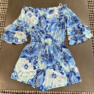 Like New Lilly Pulitzer Calla off the shoulder romper S COASTAL BLUE CATCH